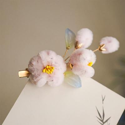 Velvet Plum Blossom Hair Clip with Tassel - Ancient Style Headdress for Autumn/Winter