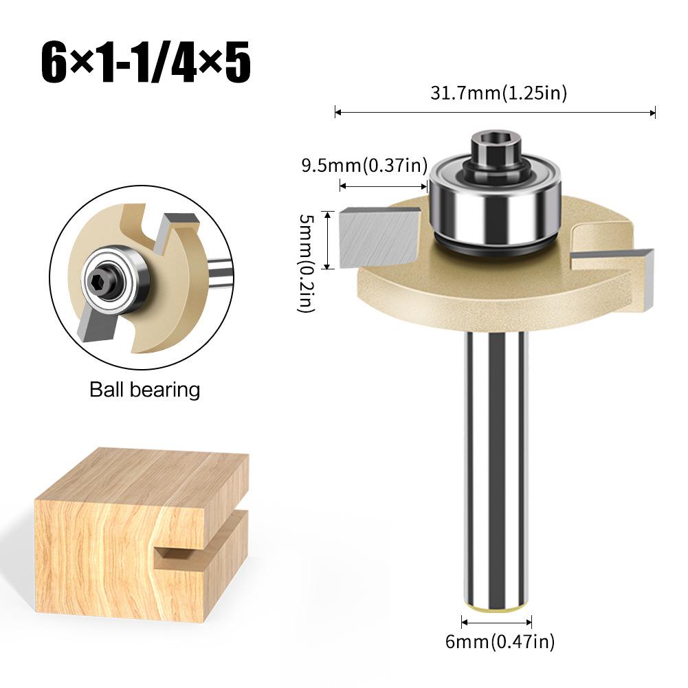 1/4 Shank 6 Shank Professional Grade Double Edge Ball T-Knife Bearing Slotting Knife Inch Woodworking Milling Knife T-Slotted Knife