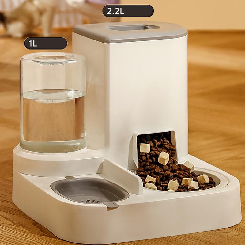 Pet Cat Bowl Automatic Feeder Water Dispenser Dog Cat Food Bowl with Drinking Raised Stand Double Dish Bowls for Cats Dogs Pet