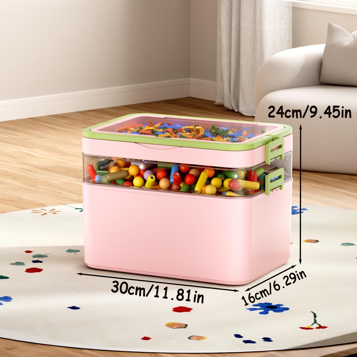 Large Capacity, Durable, Portable Storage Box/Organizer with Handle, Lidded Storage Box, Multi-Layer Elevated Storage Box, Building Blocks, Household Pink 3 Floors