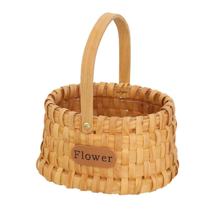 Fashionable Handheld Bamboos Baskets Portable Arrangement Containers for Flowers Garden Decoration and Bridals Accessory