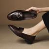 Fashion Women's new leather plaid cowhide round toe flower tassel British style comfortable low heel loafers casual single shoes