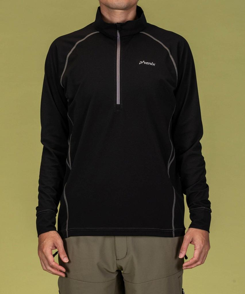 Phoenix Half Zip Long Sleeve Black Men's T-Shirt, (PH9900)