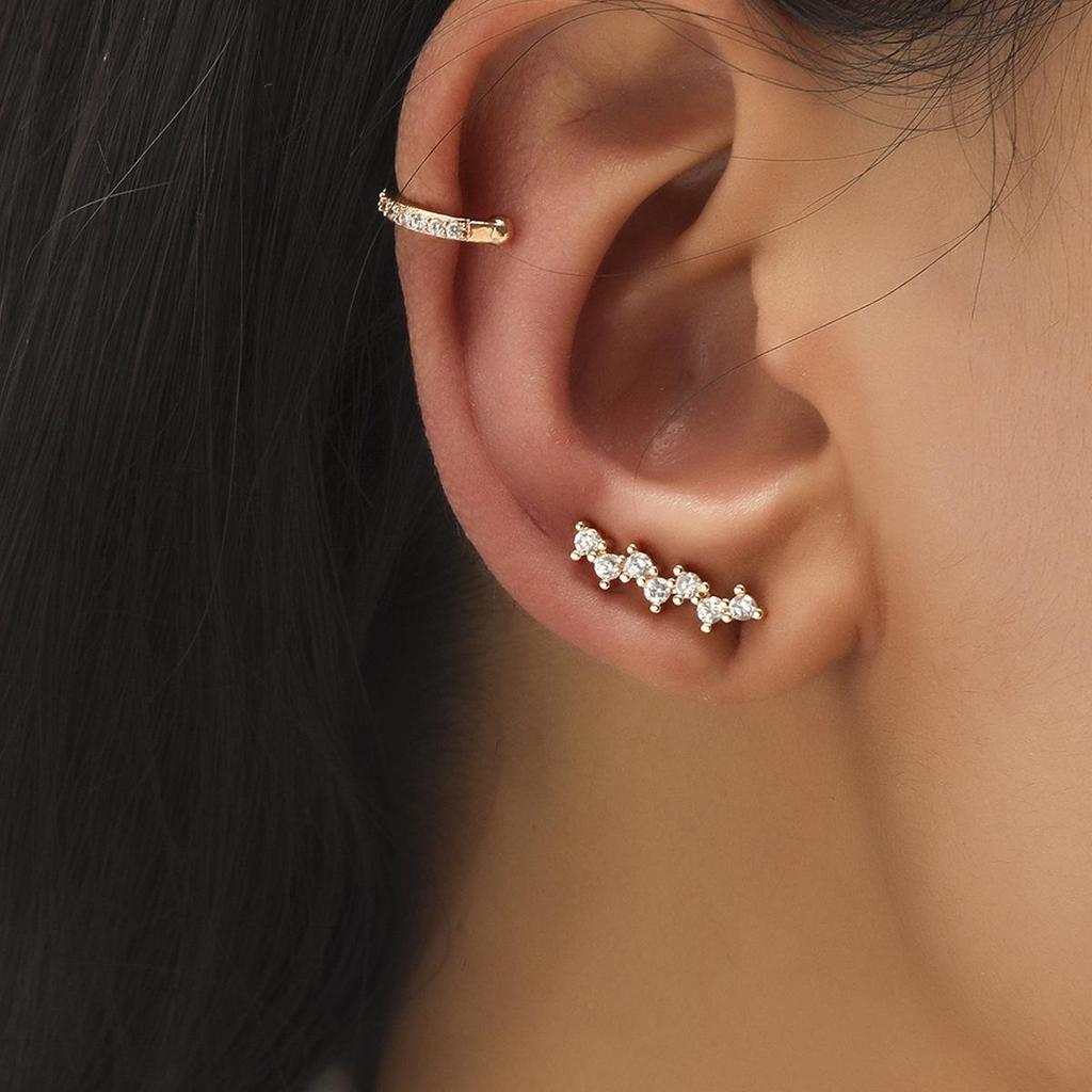 2021 Minimalist Rhinestone & Pearl Ear Cuff Set: Star, Leaf, Flower, Geometric Non-Piercing Zircon Studs