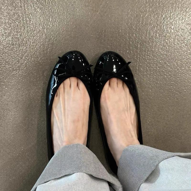 Sheepskin version~ Gentle retro bow flat-bottomed ballet shoes for women's comfortable soft-soled round head one-pedal light mouth single shoes