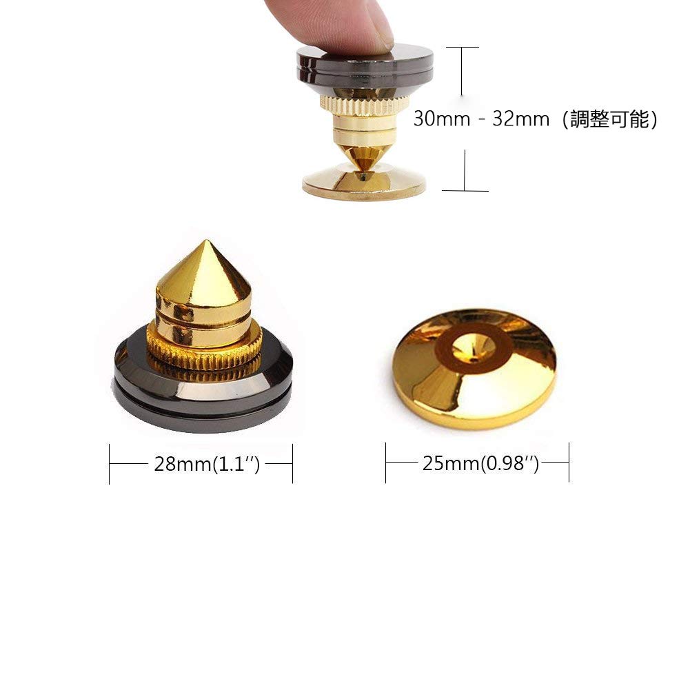 Flushbay Metal Speaker Adjustable for Audio Sound Improvement 4-Pack Spikes, Height, Speakers, (Gold)