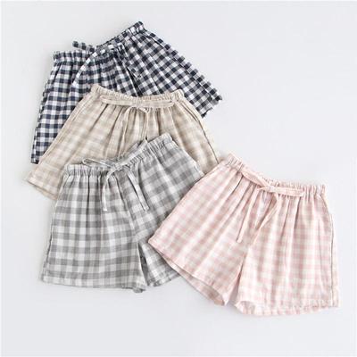 Paar Pyjamas Sommer Baumwolle Gaze Shorts japanischen Stil einfache elastische Taille lässig große Gitter Männer und Frauen Heimhosen
