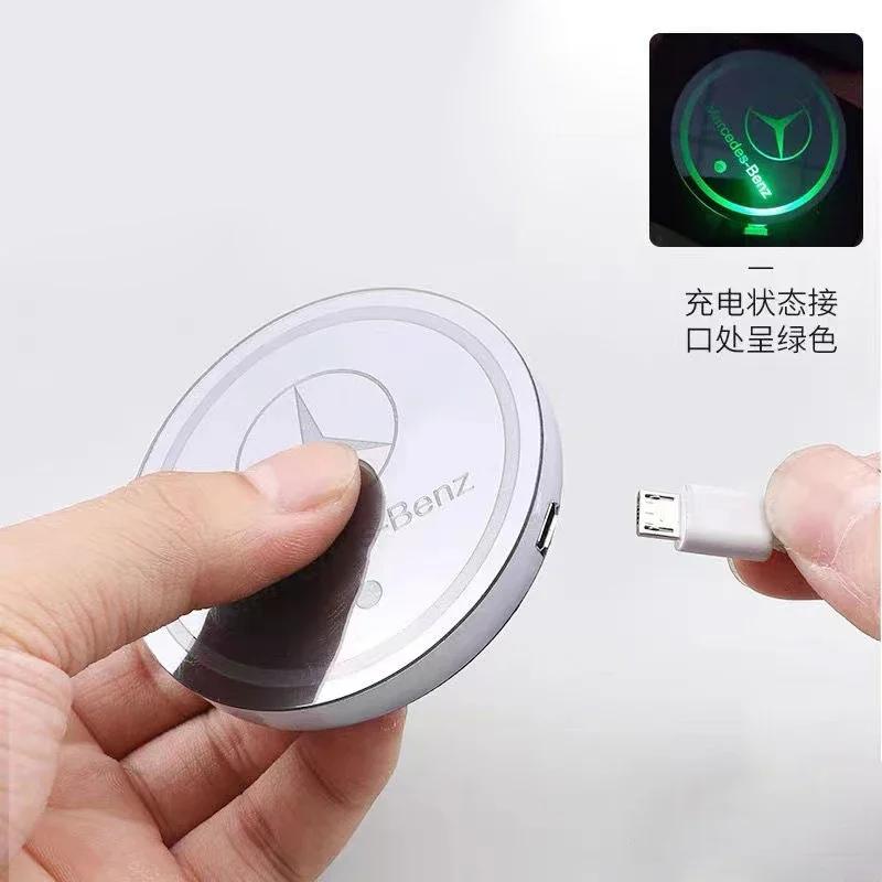 2pcs Interior Light Coaster LED Illuminated Car Water Cup Coaster For Mercedes Benz B/C/E/S Class A Class C200L GLC GLE CLA