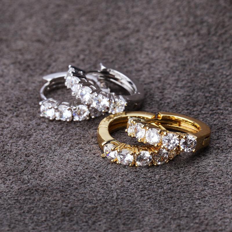 Zircon Hip Hop Hinged Hoop Earrings: Single Row Bling for Trendsetting Couples