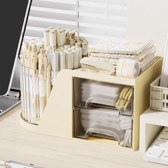 Storage Rack Degree Rotating Desk Organizer with Swivel Pencil Holder 360 4 Compartments Drawers Stationery