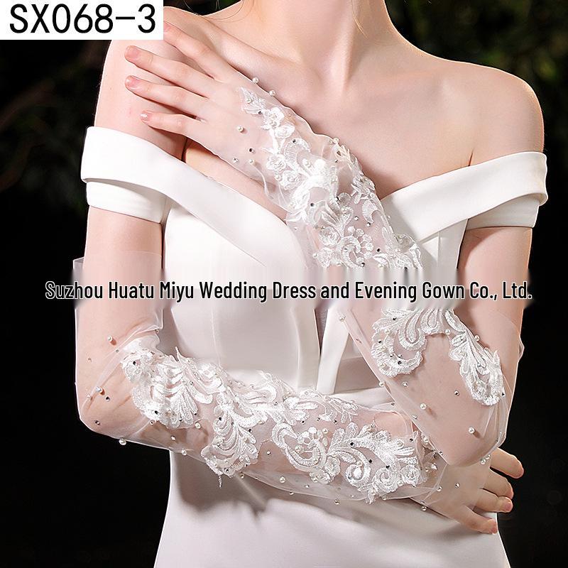 Elegant Pearl Bow Wedding Gloves - French Aesthetic for Bridal Portrait Styling