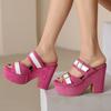 Thick High Heels Women's Slippers Platform Summer Mules Shoes Ladies Sandals Sexy Green Pink Heeled Party Shoes Large Size 43