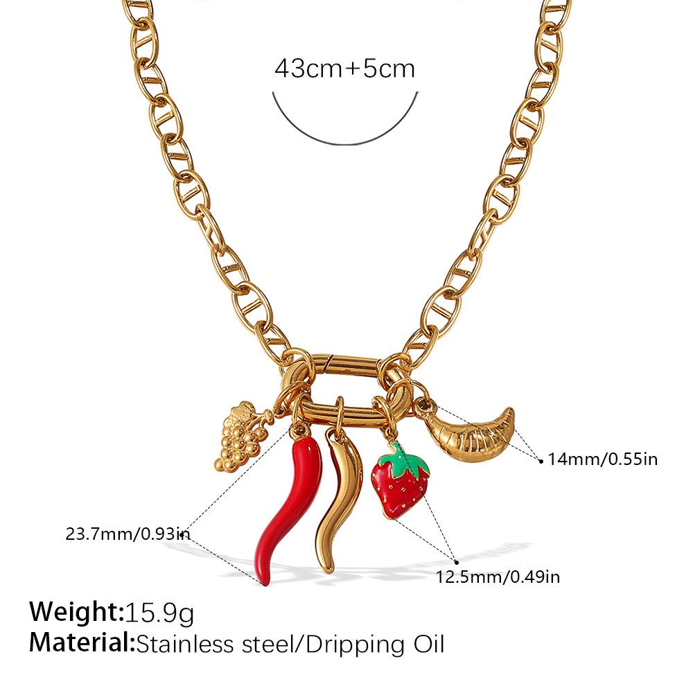 Personalized Natural Stone Pearl Love Hollow Bracelet Versatile Oil Drop Red Pepper Stainless Steel Croissant Bracelet