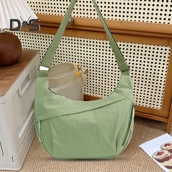 Solid Color Hobo Bag Portable Half Moon Shoulder Bag Zippered Travel Crossbody Messenger Bag for Daily Travel Office Shopping