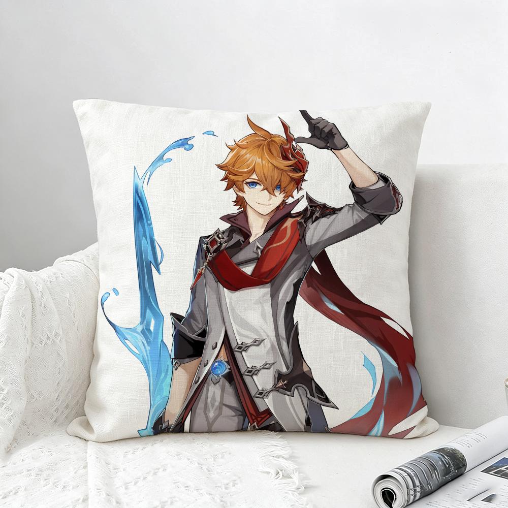 Game Character Tartaglia (Genshin Impact) Cushion Cover Natural Linen Pillowcase Set AllinOne Decor for Sofa Bedroom Chair