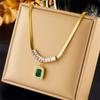 Stainless Steel Square Green Crystal Zircon Pendant Necklace Earrings Bracelet Jewelry Set for Women Gifts