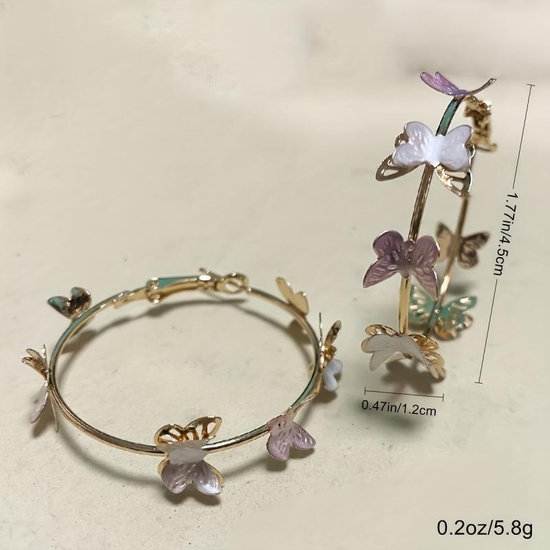 Women's Fashion Earrings Hollow Multilayer Butterfly Design Light Luxury Hoop Earrings Pink White Alloy Electroplated Elegant Party Jewelry Gift