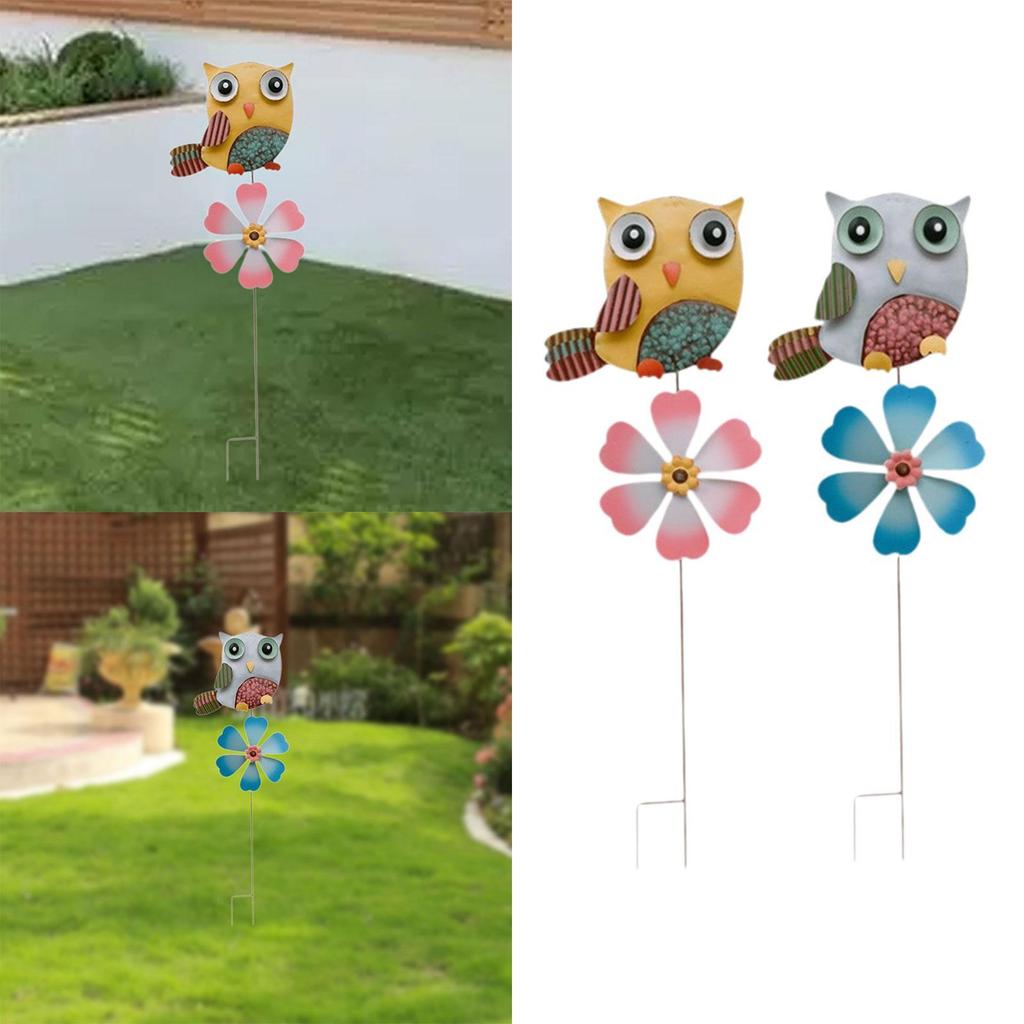 Metal Owl Garden Stake Lawn Ornament Art Decoration Owl Garden Decor Outdoor Wind Spinner for Patio Backyard Lawn Outdoor Indoor