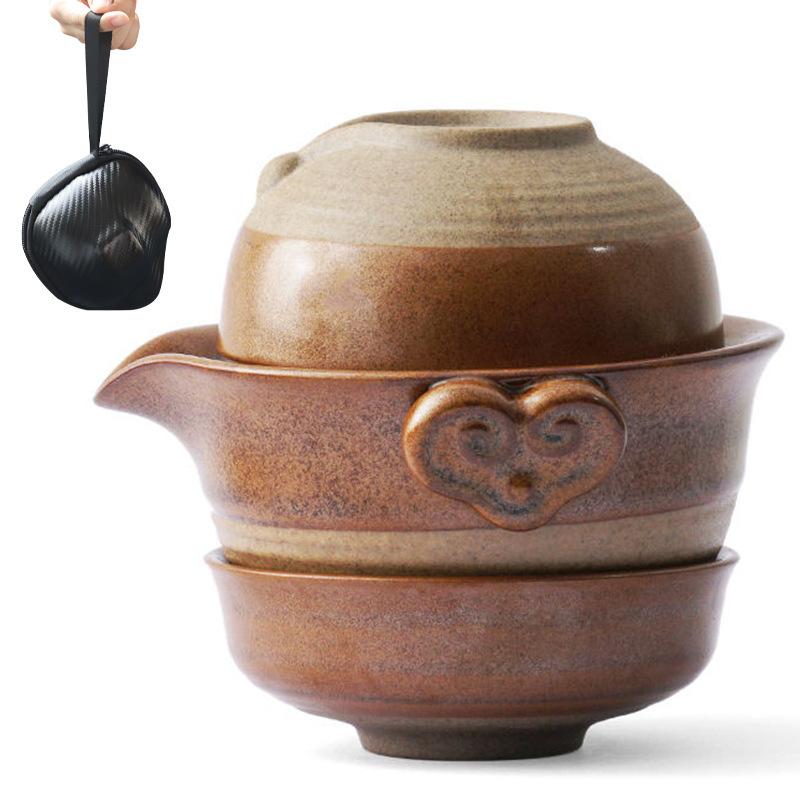 Chinese Kung Fu Tea Set 1 Teapot 2 Teacups Travel Ceramic Pottery Tea Cups for Teaware Outdoor Tea Cups of Tea Ceremony