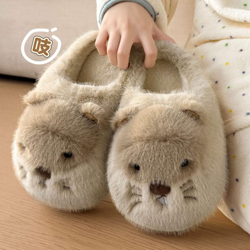 Cute Mouse Cotton Slippers Women's Autumn and Winter New Indoor Non-slip Thick Bottom Plush Warm Cotton Mop Lady