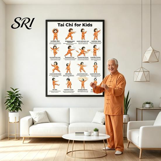 Tai Chi Chair Exercise Poster Workout Unframed Routine Clear Visual Instructions Low Impact Guide Seated Chart for Seniors Beginners Gentle