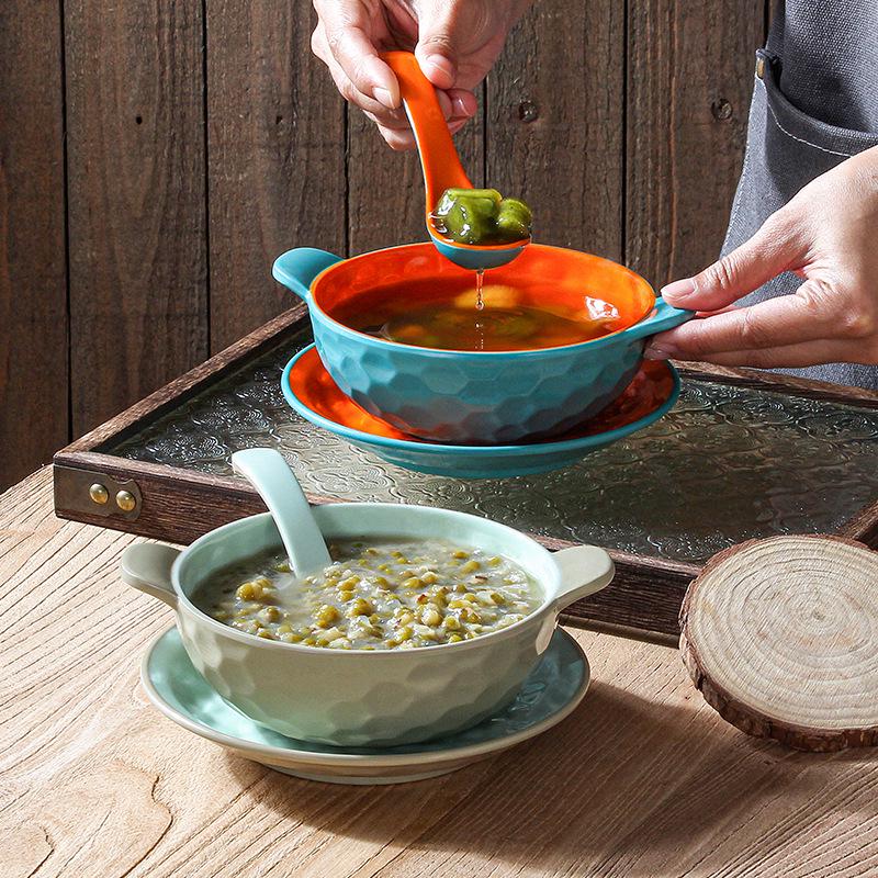 A5 Melamine Porcelain-Style Dessert Bowls: Creative Double-Ear Set for Sweets, Soup, Shaved Ice, and Snacks