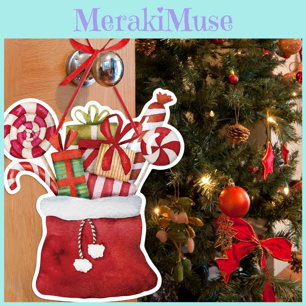 Christmas Celebration Paper Door Hangings With Wreaths For Party Scene Enhancement