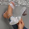 New high-heeled thick-heeled crystal-heeled women's sandals round head transparent one-word cool slippers women