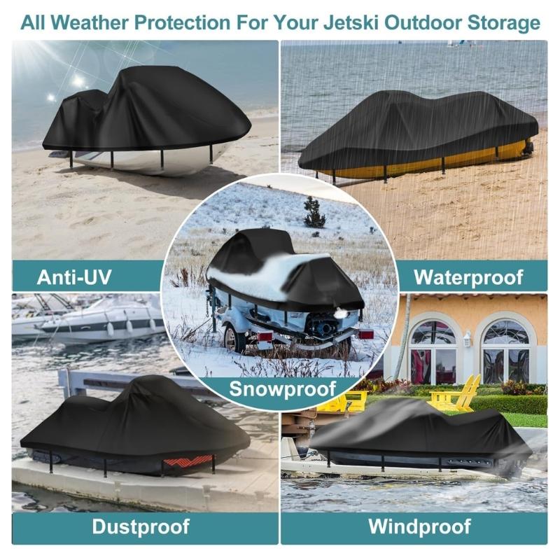 Universal PWC Cover With Elastic Hem And Adjustable Straps For Secure Fit On 120-135 Inch Personal Watercraft