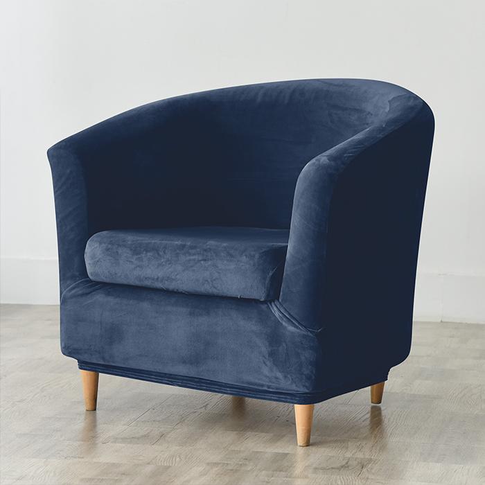 Club Armchair Cover, Velvet, Navy Blue