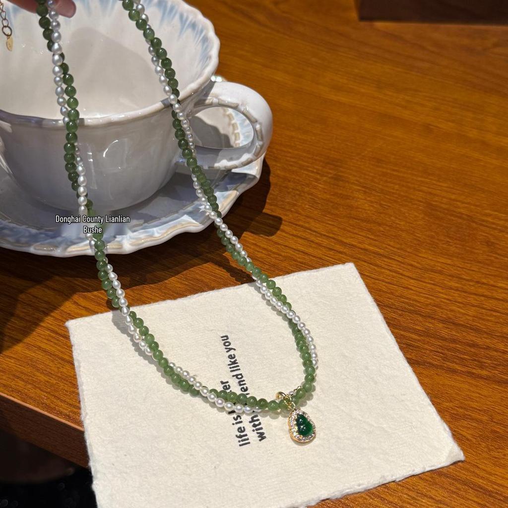 New Chinese Style Hetian Jade & Pearl Double Layer Bracelet