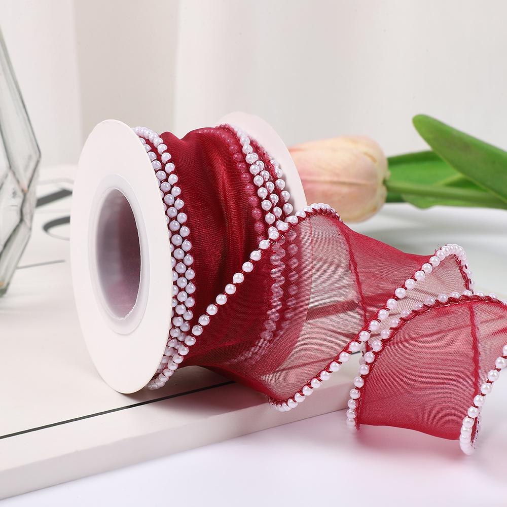 4cm Pearl Fishtail Silk Ribbon for Bouquet & Cake Decoration