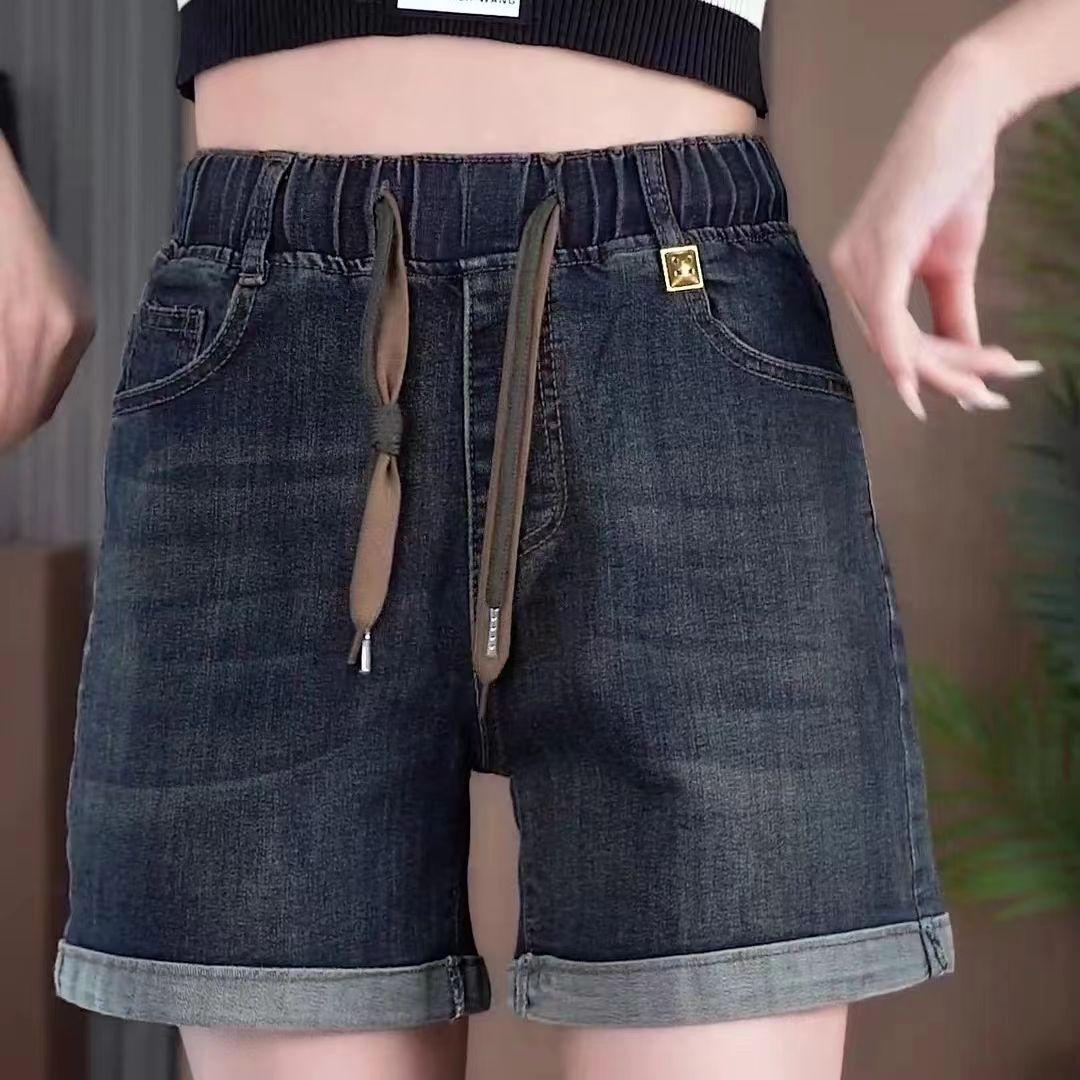 

2026 High-Waisted Elastic Denim Shorts: Summer Loose, Plus Size, Slimming Thin Hot Pants S (80-95 jin)
