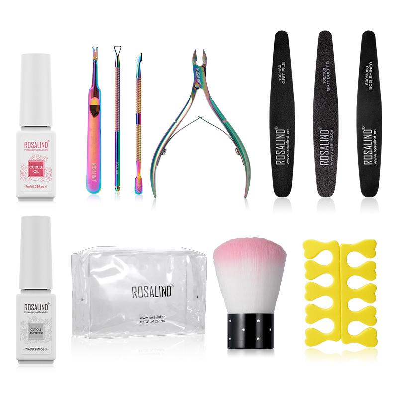 ROSALIND Gel Nail Tool Set For Nails Art Gel For Manicure Cuticle Remover Buff Nail File Gel Polish Nourishment 8 /12Items