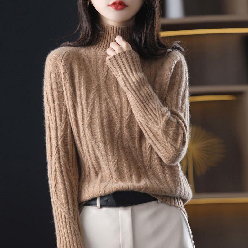 Solid Mock Neck Sweater for Women - Long Sleeve Fall & Winter Casual Sweater