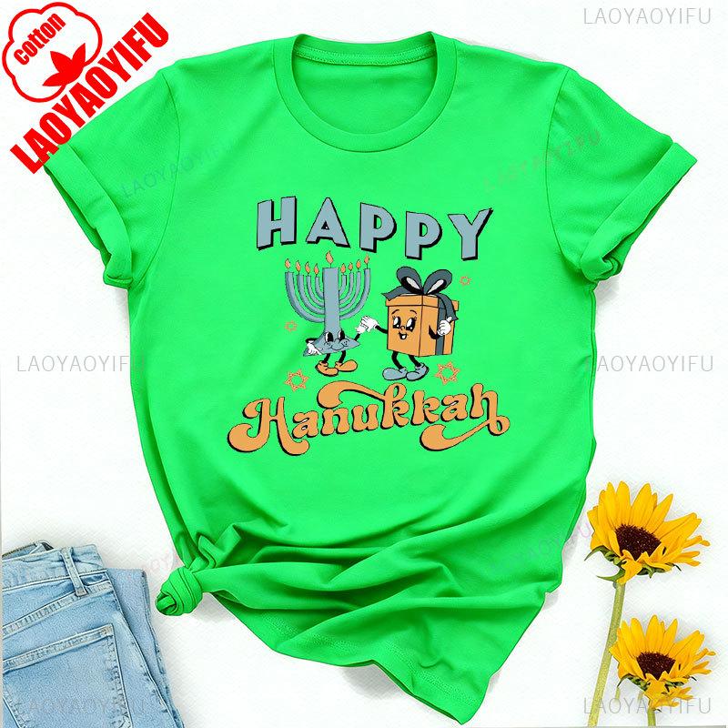 Happy Hanukkah Shirt Jewish Holiday Saying Religious for Printed Tshirt Tops Unisex High Quality Cotton Regular Short Sleeve