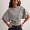 Women's Solid Color Crew Neck Batwing Short Sleeve Cropped T Shirt Casual Loose Fit Basic Blouse Top