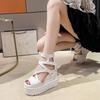 Keilabsatz Sandalen Dicke Sohle Mode Höhensteigerung Kreuzriemen Fischmaul Damenschuhe Freizeit Sandalen