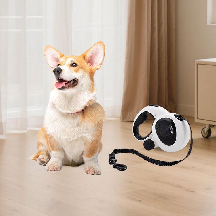 Lightweight Retractable Dog Leash One-Handed Operation Outdoor Night Walking with LED Light & Waste Bag Dispenser