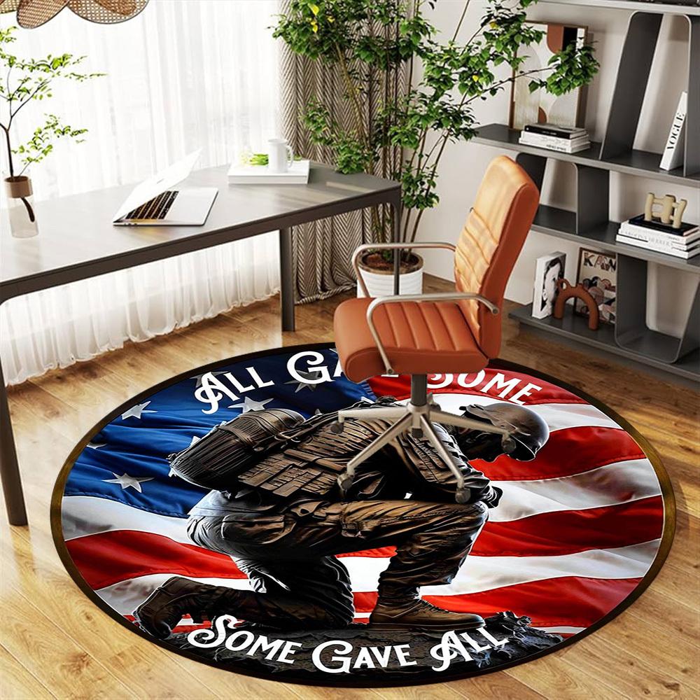 1pc Soldier Flag Round Chair mat office Area Rug - Non-Slip, Floor Mat for Office, Bedroom, Ideal home decor gift c0112024