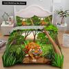 Cartoon Tiger Duvet Cover King Queen Animal Forest Theme Bedding Set for Kids Boys Girls Jungle Wildlife Polyester Quilt Cover