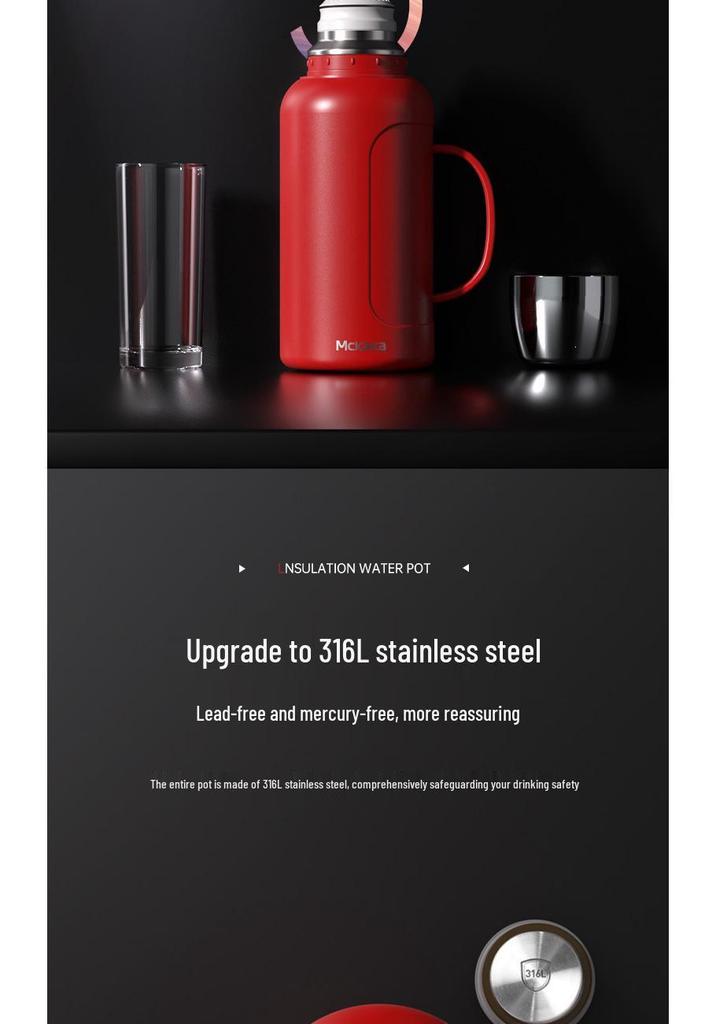 Mckaka 316L Stainless Steel Insulated Thermos - Large Capacity Double Wall Vacuum Cup for Home and Outdoor Use