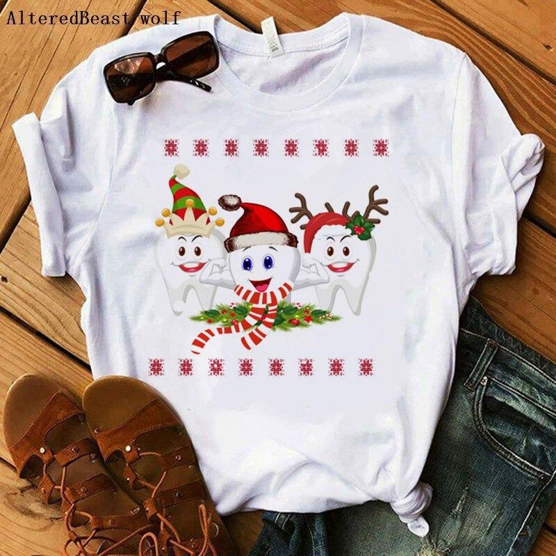 Funny Dental Squad Tooth Christmas Xmas Dental Assistant Graphic Shirts Woman Mans Retro washed Tops  Tees Game S