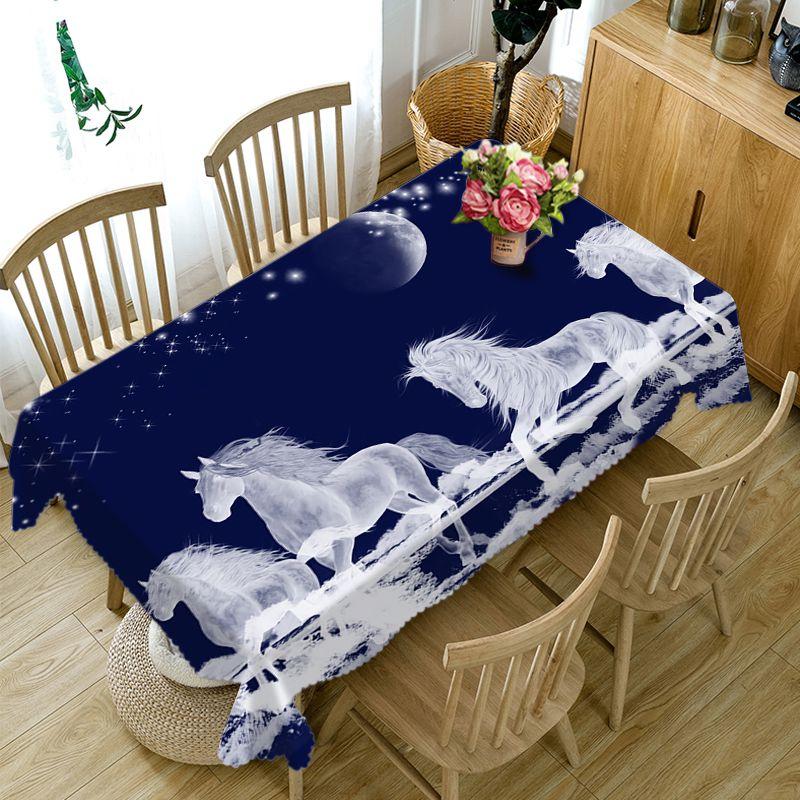 White Horse Tablecloth Christmas Creative Animal Pattern Washable Thicken Rectangular Table Cloth For Wedding