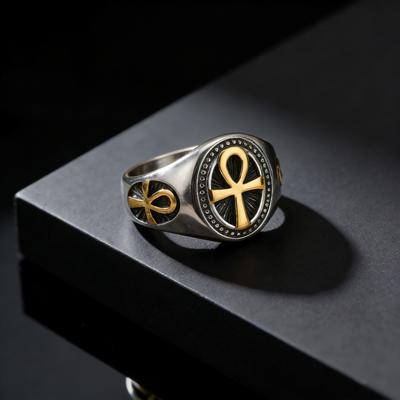Punk Vintage Ankh Cross Rings for Men Fashion Simple Silver Color Rings Religious Amulet Stainless Steel Jewelry Size 7-12