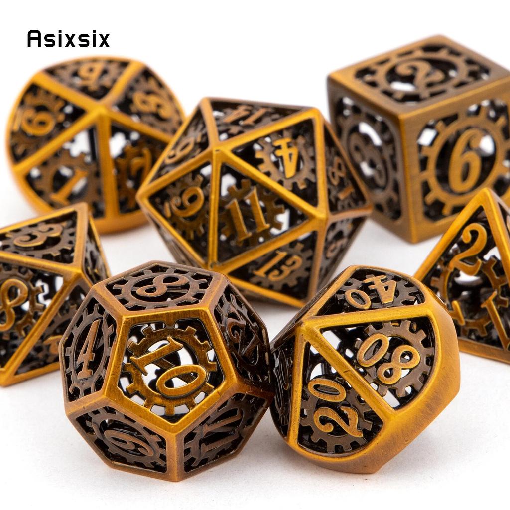 7 Pcs Copper Gear Wheel Metal Dice Hollow Metal Polyhedral Dice Set Suitable for Role-Playing RPG  Board Game Card Game