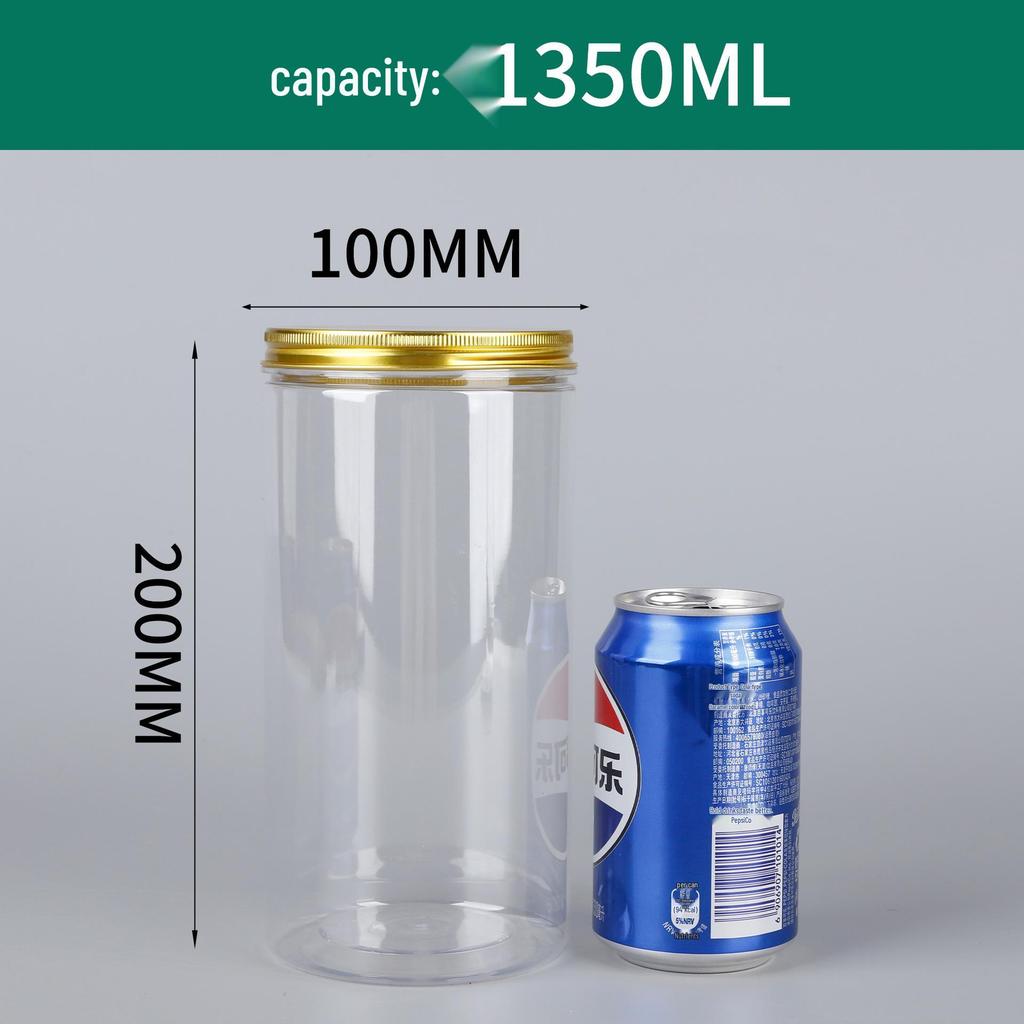100-Opening Transparent PET Plastic Jar with Aluminum Lid for Kitchen Spices, Nuts, and Snacks