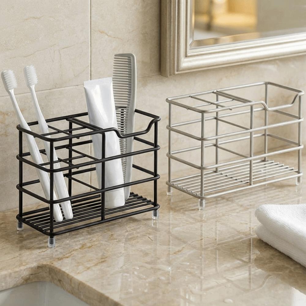Non-Slip Metal Toothbrush Holder Stable Countertop Storage Rack  Bathroom Accessories