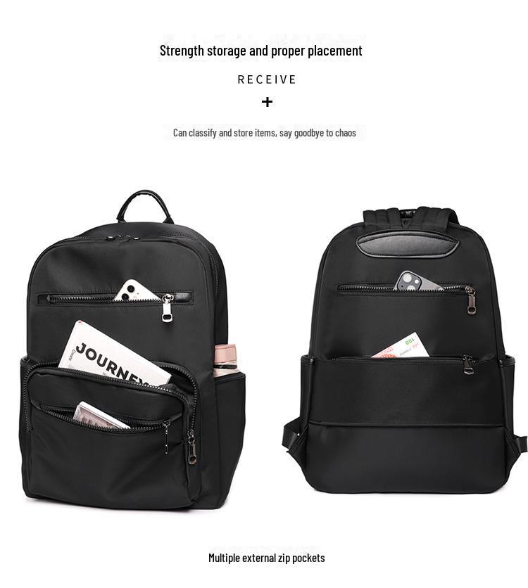 High-End Casual Waterproof Nylon Backpack: Fashionable, Lightweight Travel Bag for Men & Women, with Shoulder Straps & Laptop Compartment.