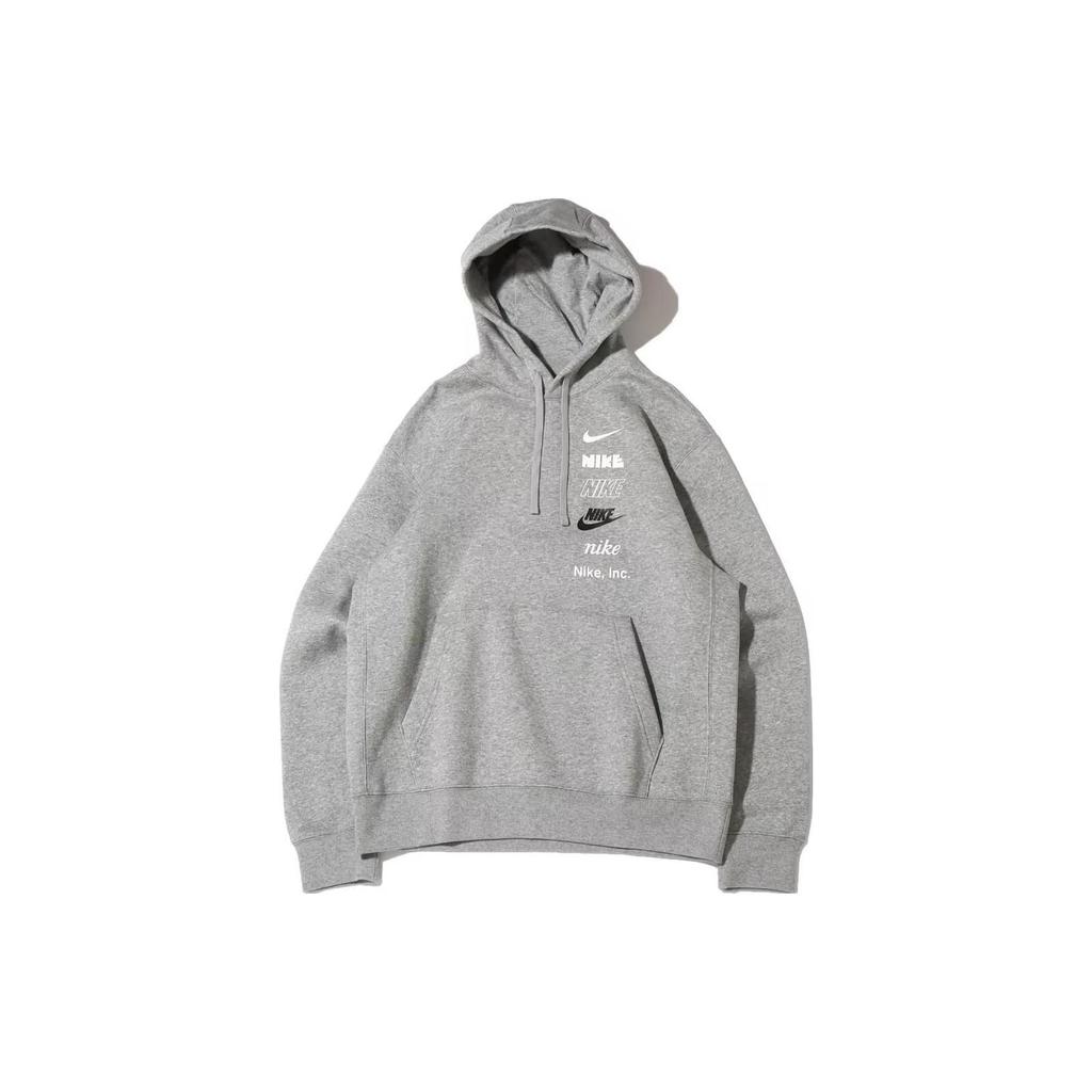 Nike Letter Print Hoodie With Drawstring Long Sleeve Men Tops Gray DX0784-063